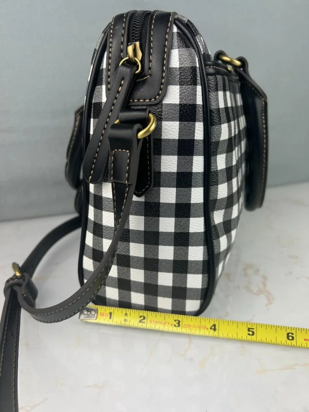 NWT St. John's Bay Hanover Satchel Black & White Gingham Checkered Print Purse